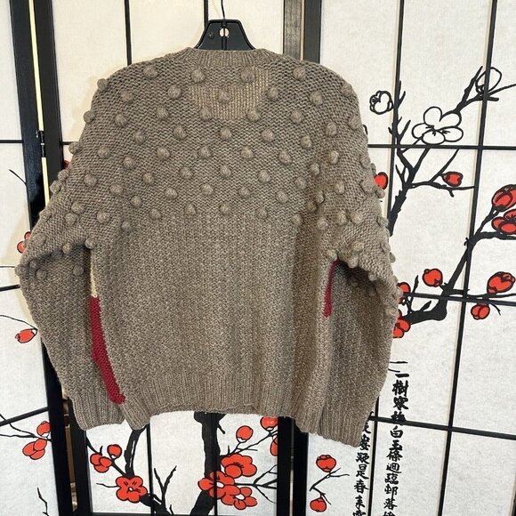 VTG Susan Bristol Hand Embroidered Granny Sweater Size 34 (small) Wool Pom Pom - Picture 2 of 8